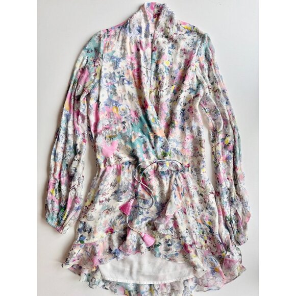 ROCOCO SAND Lelia Floral Metallic Stars Chiffon Tasseled Mini Dress, Size S - Picture 4 of 16